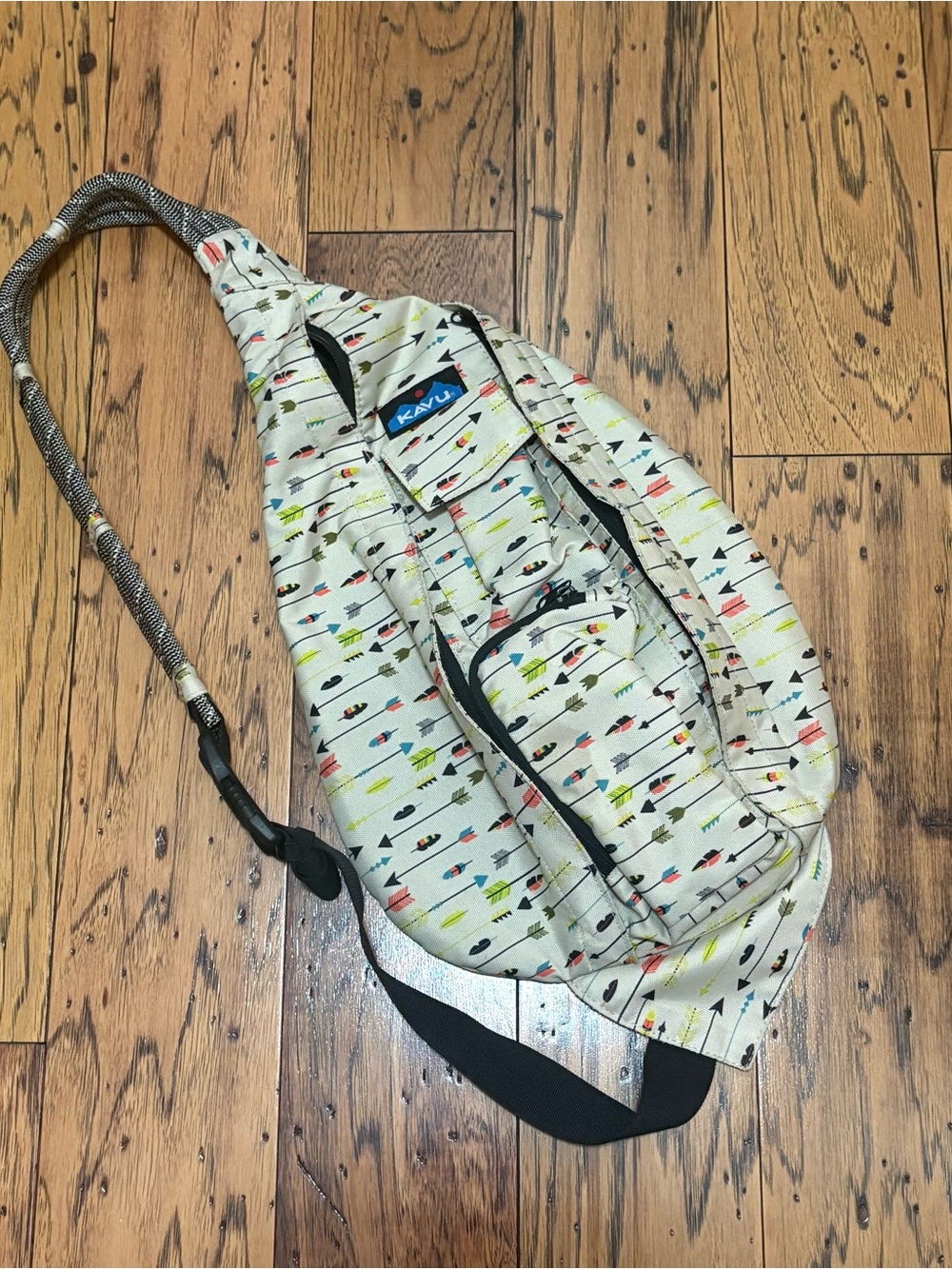 KAVU Cream Arrow Print Sling Bag - Lightweight Crossbody Pack
